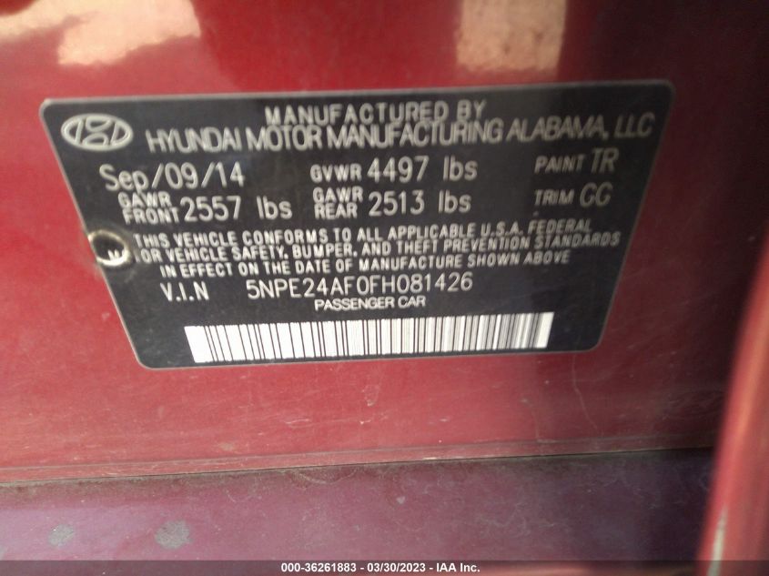 2015 HYUNDAI SONATA 2.4L - 5NPE24AF0FH081426