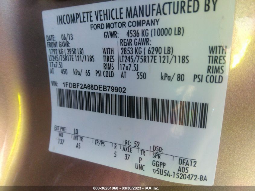 2013 FORD SUPER DUTY F-250 SRW XL/XLT - 1FDBF2A68DEB79902