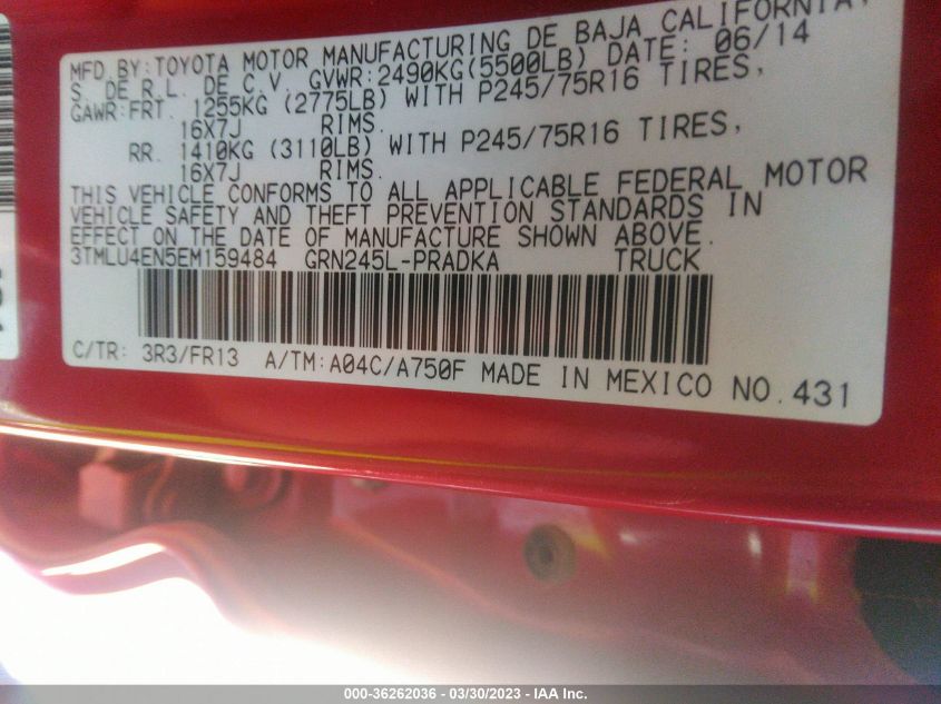 2014 TOYOTA TACOMA - 3TMLU4EN5EM159484