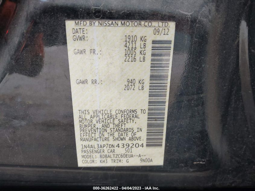 2013 NISSAN ALTIMA 2.5 SV - 1N4AL3AP7DN439204