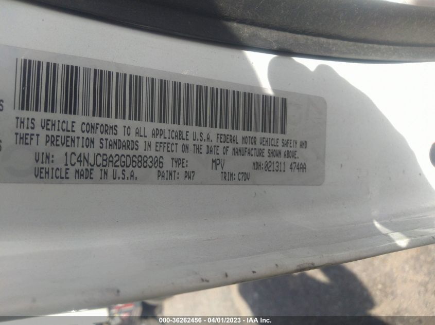 2016 JEEP COMPASS SPORT - 1C4NJCBA2GD688306