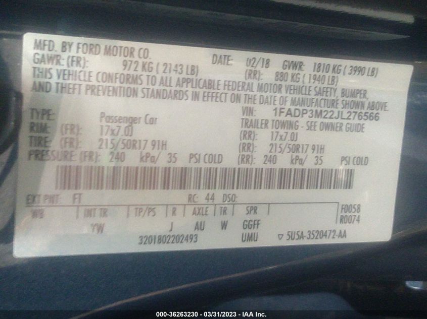 2018 FORD FOCUS SEL - 1FADP3M22JL276566