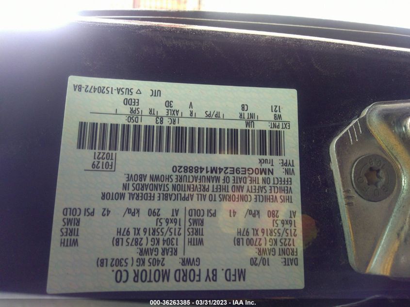2021 FORD TRANSIT CONNECT WAGON XL NM0GE9E24M1488820