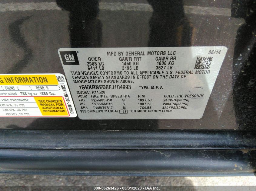 2015 GMC ACADIA SLE - 1GKKRNED8FJ104993