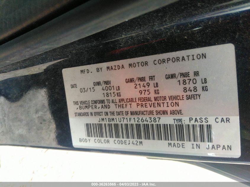 2015 MAZDA MAZDA3 I SPORT - JM1BM1U71F1264387