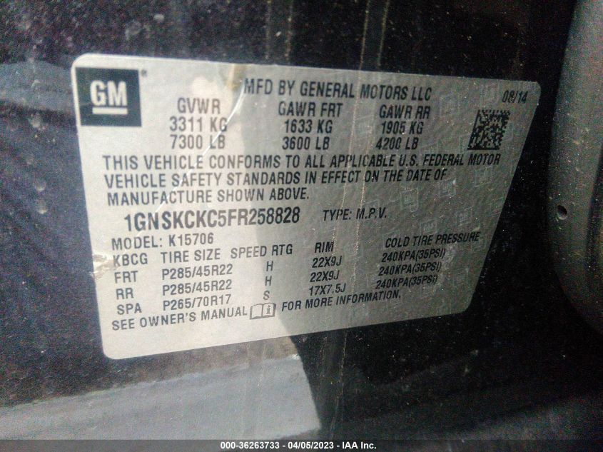 2015 CHEVROLET TAHOE LTZ - 1GNSKCKC5FR258828