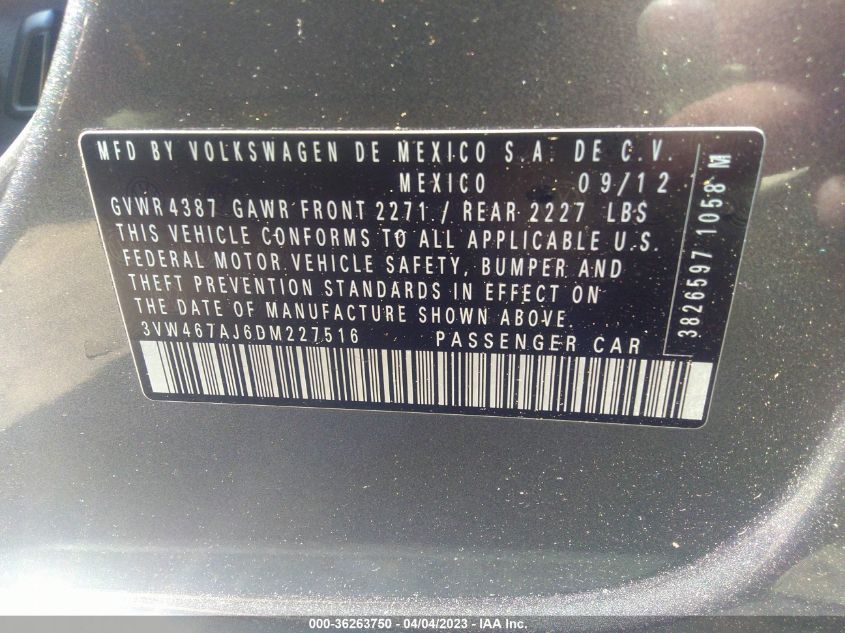 2013 VOLKSWAGEN GLI AUTOBAHN W/NAV 3VW467AJ6DM227516
