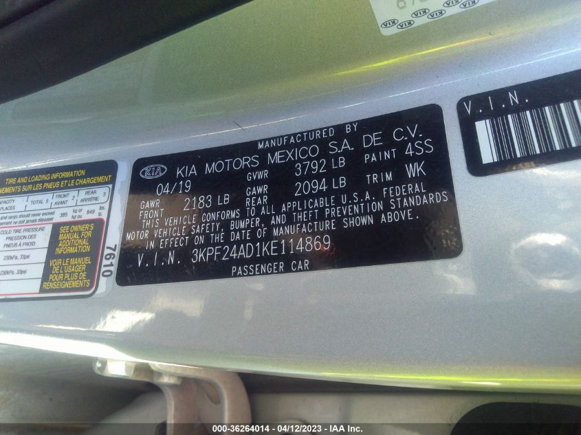 2019 KIA FORTE LXS - 3KPF24AD1KE114869