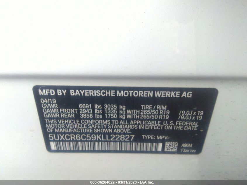 2019 BMW X5 XDRIVE40I - 5UXCR6C59KLL22827