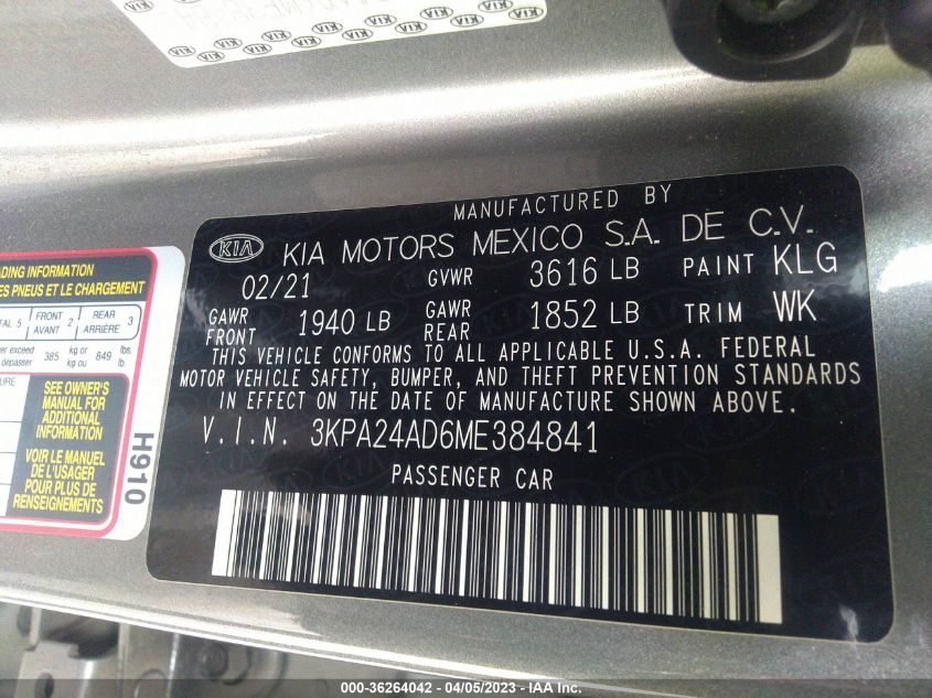 2021 KIA RIO S - 3KPA24AD6ME384841