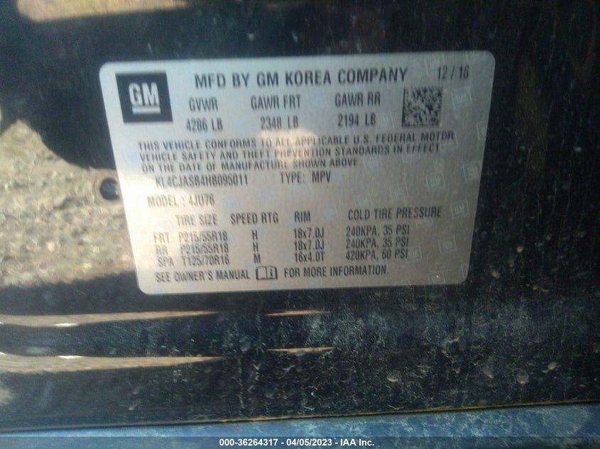 VIN KL4CJASB4HB095011 2017 BUICK ENCORE PREFERRED