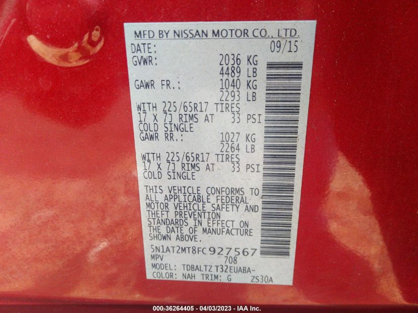 2015 NISSAN ROGUE SV - 5N1AT2MT8FC927567