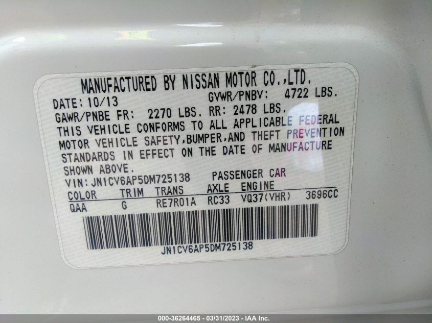 2013 INFINITI G37 SEDAN JOURNEY - JN1CV6AP5DM725138