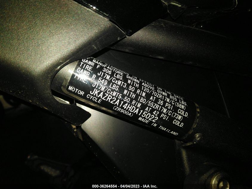 2017 KAWASAKI ZR900 JKAZR2A14HDA15022