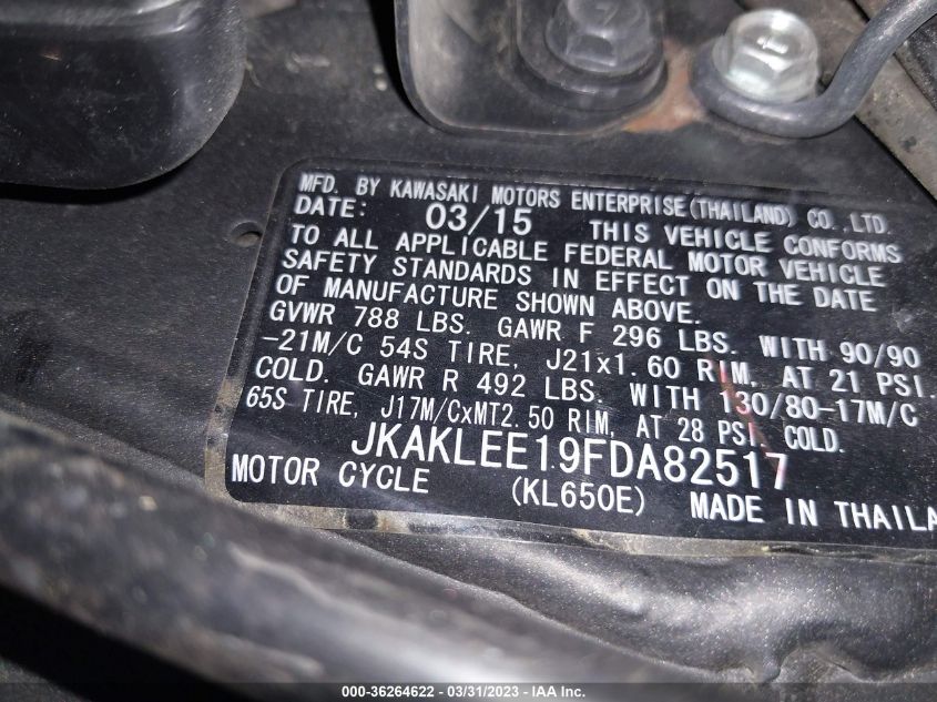 2015 KAWASAKI KL650 E - JKAKLEE19FDA82517