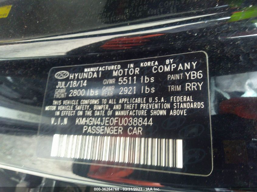 2015 HYUNDAI GENESIS 3.8L - KMHGN4JE0FU038844