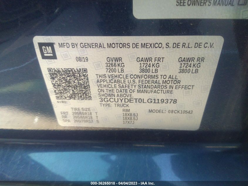 2020 CHEVROLET SILVERADO 1500 LT - 3GCUYDET0LG119378