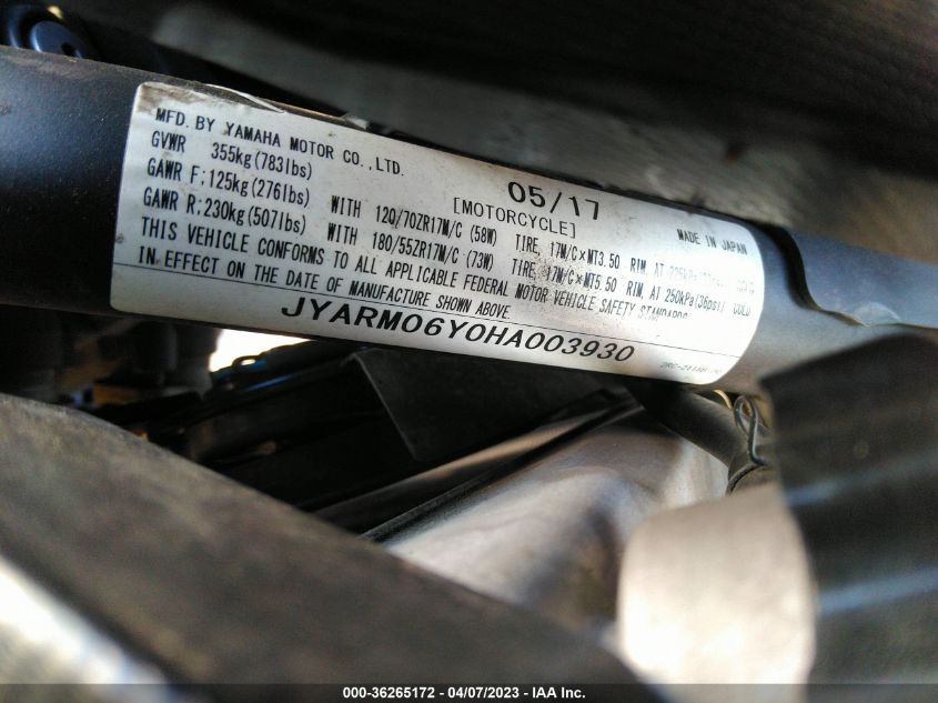 2017 YAMAHA FZ07 C JYARM06Y0HA003930