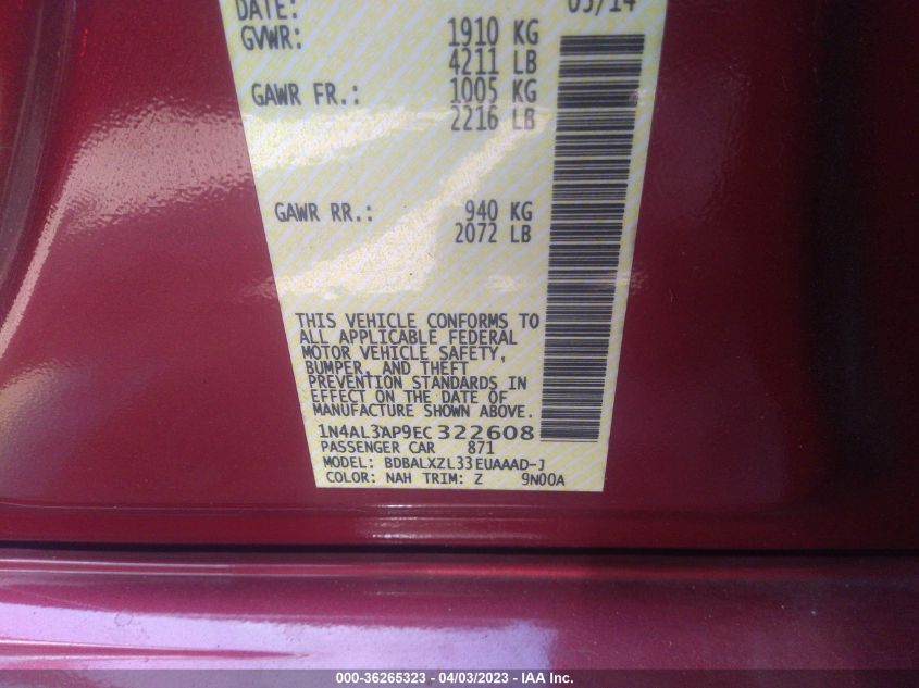 2014 NISSAN ALTIMA 2.5 SL - 1N4AL3AP9EC322608