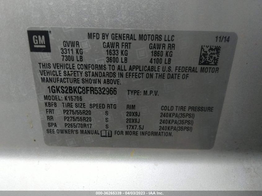 2015 GMC YUKON SLT - 1GKS2BKC8FR532966