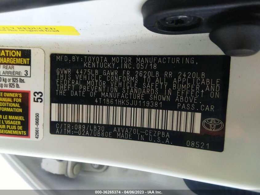 2018 TOYOTA CAMRY XSE - 4T1B61HK5JU119381