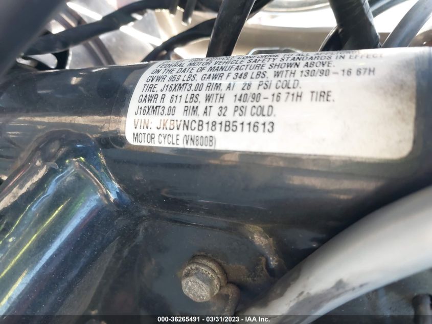 2001 KAWASAKI VN800 B - JKBVNCB181B511613
