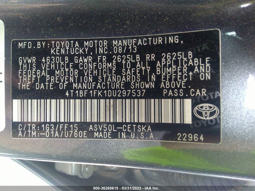 2013 TOYOTA CAMRY SE - 4T1BF1FK1DU297537