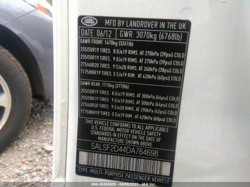 2013 LAND ROVER RANGE ROVER SPORT HSE - SALSF2D44DA764698