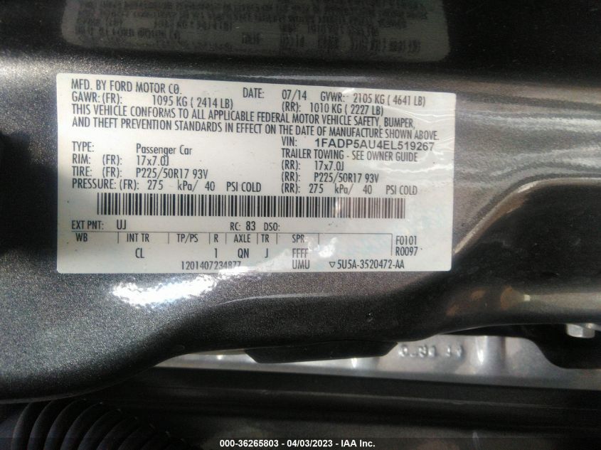 2014 FORD C-MAX HYBRID SE - 1FADP5AU4EL519267