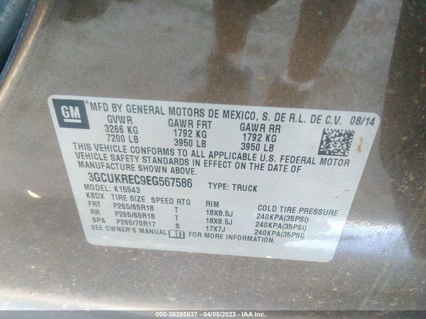2014 CHEVROLET SILVERADO 1500 LT - 3GCUKREC9EG567586