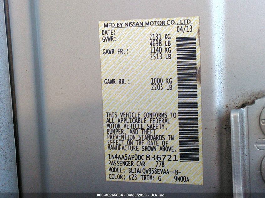 2013 NISSAN MAXIMA 3.5 S - 1N4AA5AP0DC836721