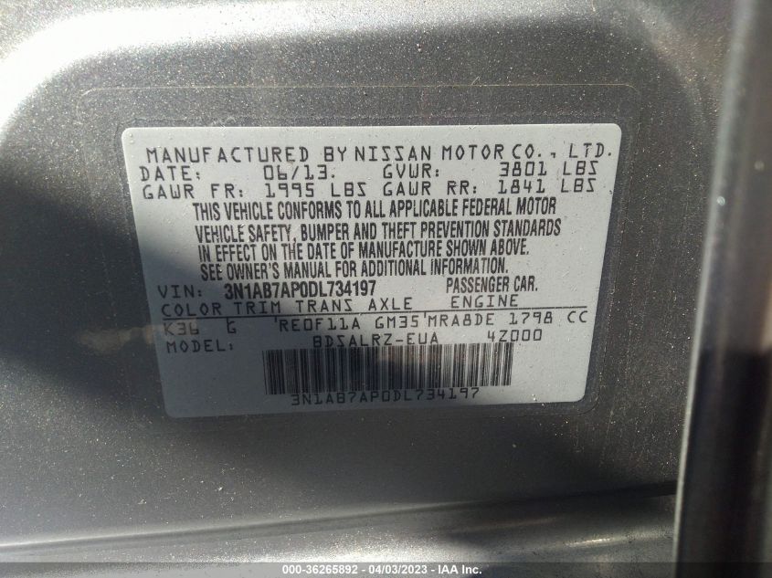 2013 NISSAN SENTRA SR - 3N1AB7AP0DL734197