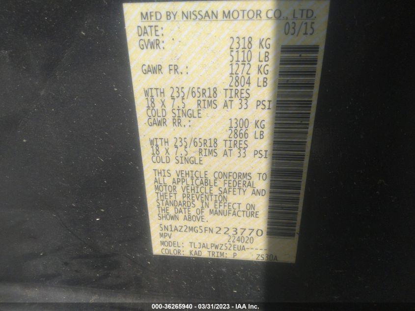 2015 NISSAN MURANO S - 5N1AZ2MG5FN223770