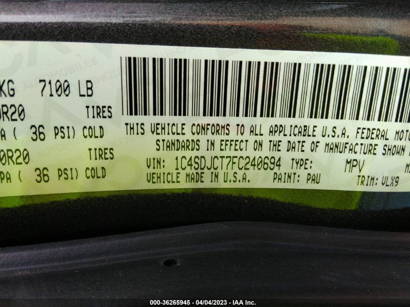 2015 DODGE DURANGO R/T - 1C4SDJCT7FC240694