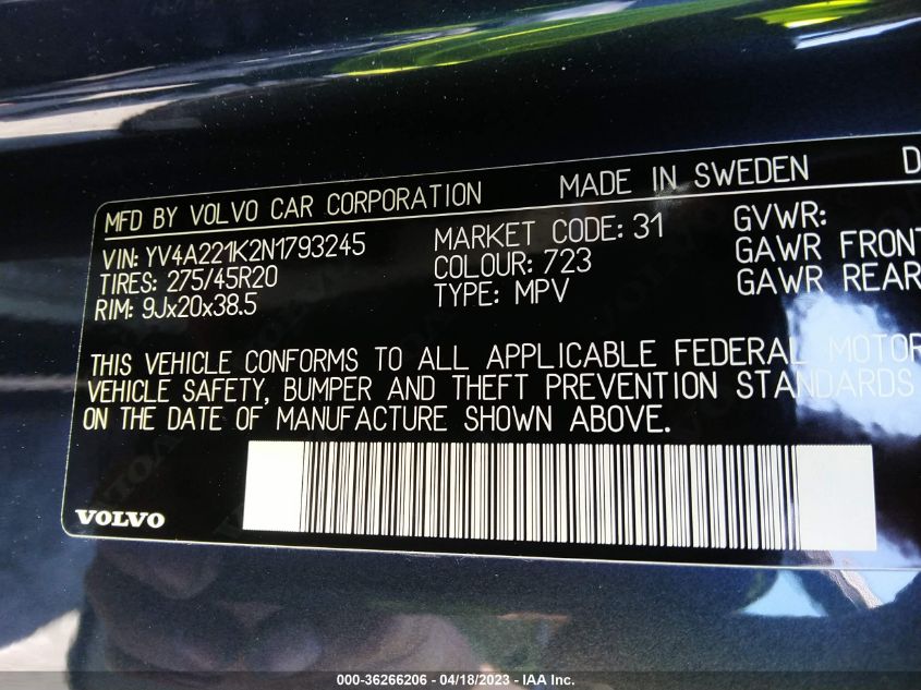 2022 VOLVO XC90 MOMENTUM - YV4A221K2N1793245