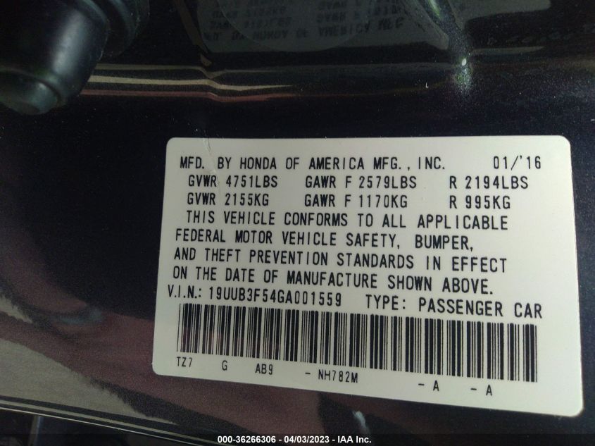 2016 ACURA TLX V6 TECH - 19UUB3F54GA001559