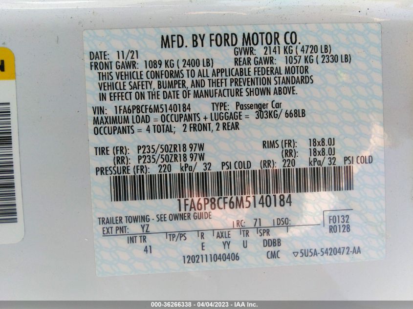 2021 FORD MUSTANG GT - 1FA6P8CF6M5140184