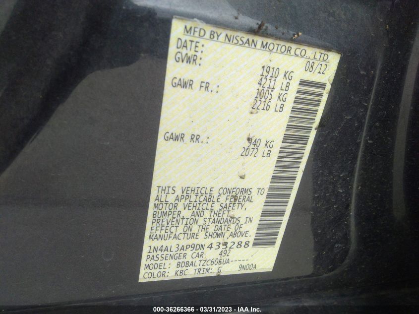 2013 NISSAN ALTIMA 2.5 SV - 1N4AL3AP9DN433288