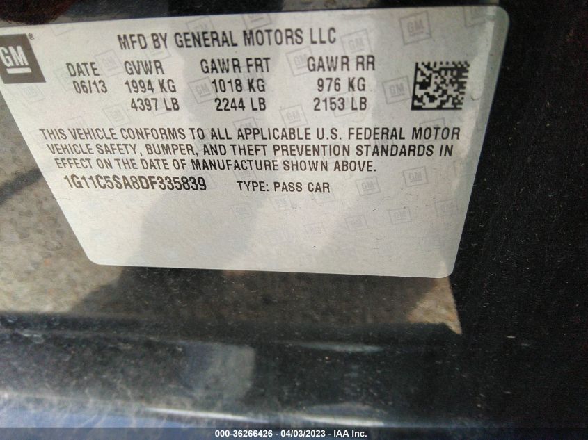 2013 CHEVROLET MALIBU LT - 1G11C5SA8DF335839
