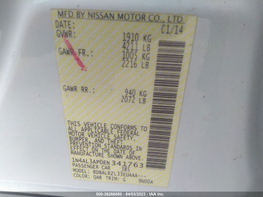 2014 NISSAN ALTIMA 2.5 S - 1N4AL3AP0EN341763