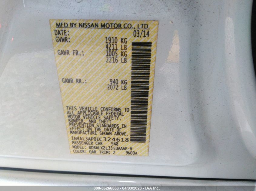 2014 NISSAN ALTIMA 2.5 SL - 1N4AL3AP0EC324618