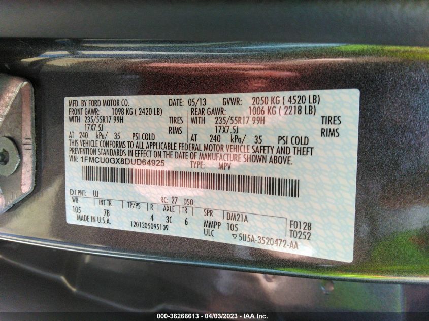 2013 FORD ESCAPE SE - 1FMCU0GX8DUD64925