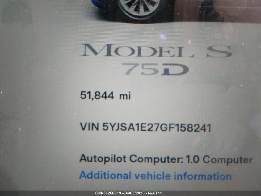 2016 TESLA MODEL S 75D - 5YJSA1E27GF158241