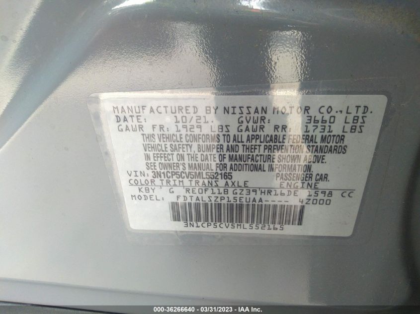 2021 NISSAN KICKS SV - 3N1CP5CV5ML552165