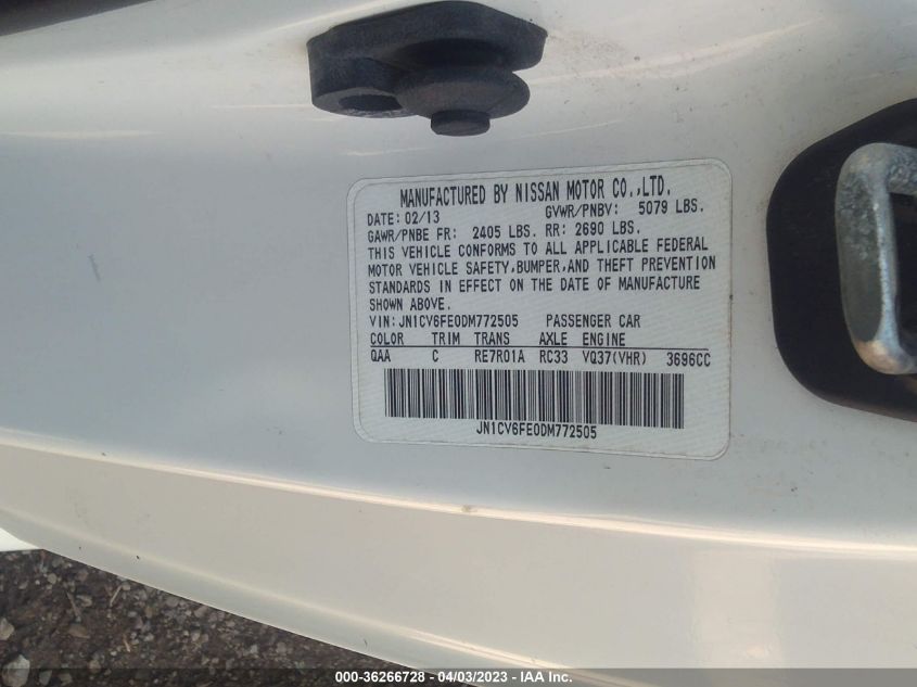 2013 INFINITI G37 CONVERTIBLE BASE JN1CV6FE0DM772505