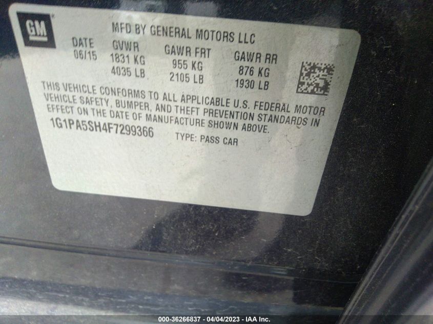 2015 CHEVROLET CRUZE LS - 1G1PA5SH4F7299366