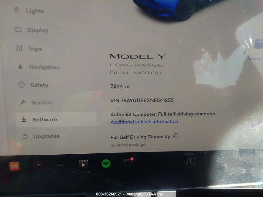 VIN 7SAYGDEEXNF541255 2022 TESLA MODEL Y LONG RANGE