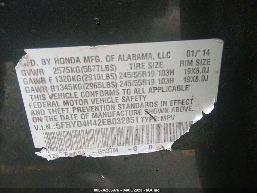 2014 ACURA MDX TECH PKG - 5FRYD4H42EB032851