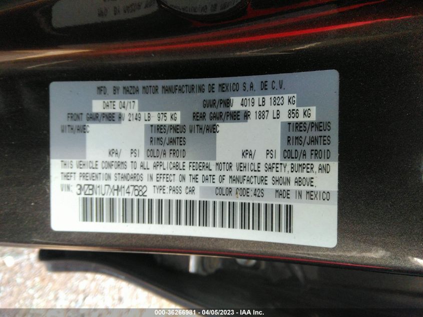 2017 MAZDA MAZDA3 4-DOOR SPORT - 3MZBN1U7XHM147682