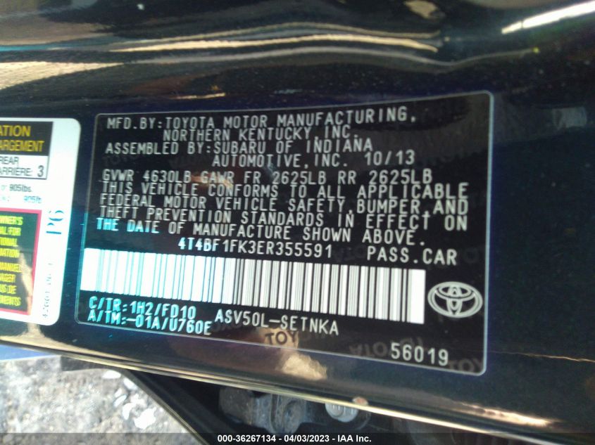 2014 TOYOTA CAMRY L/LE/XLE/SE/SE SPORT - 4T4BF1FK3ER355591